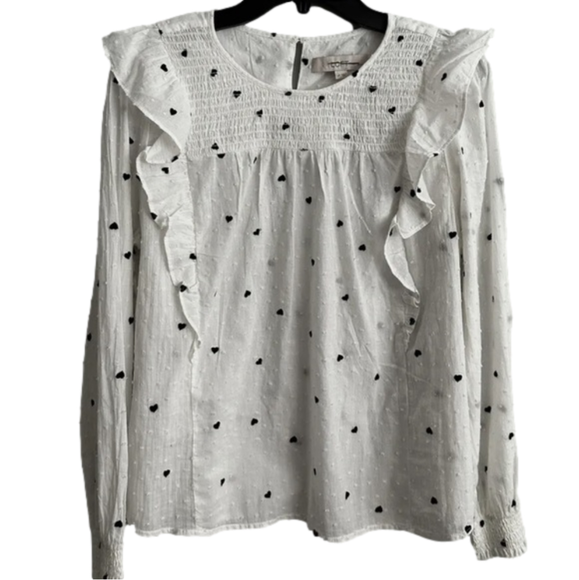 LOFT Tops - LOFT Heart Smocked Ruffled Blouse Size M